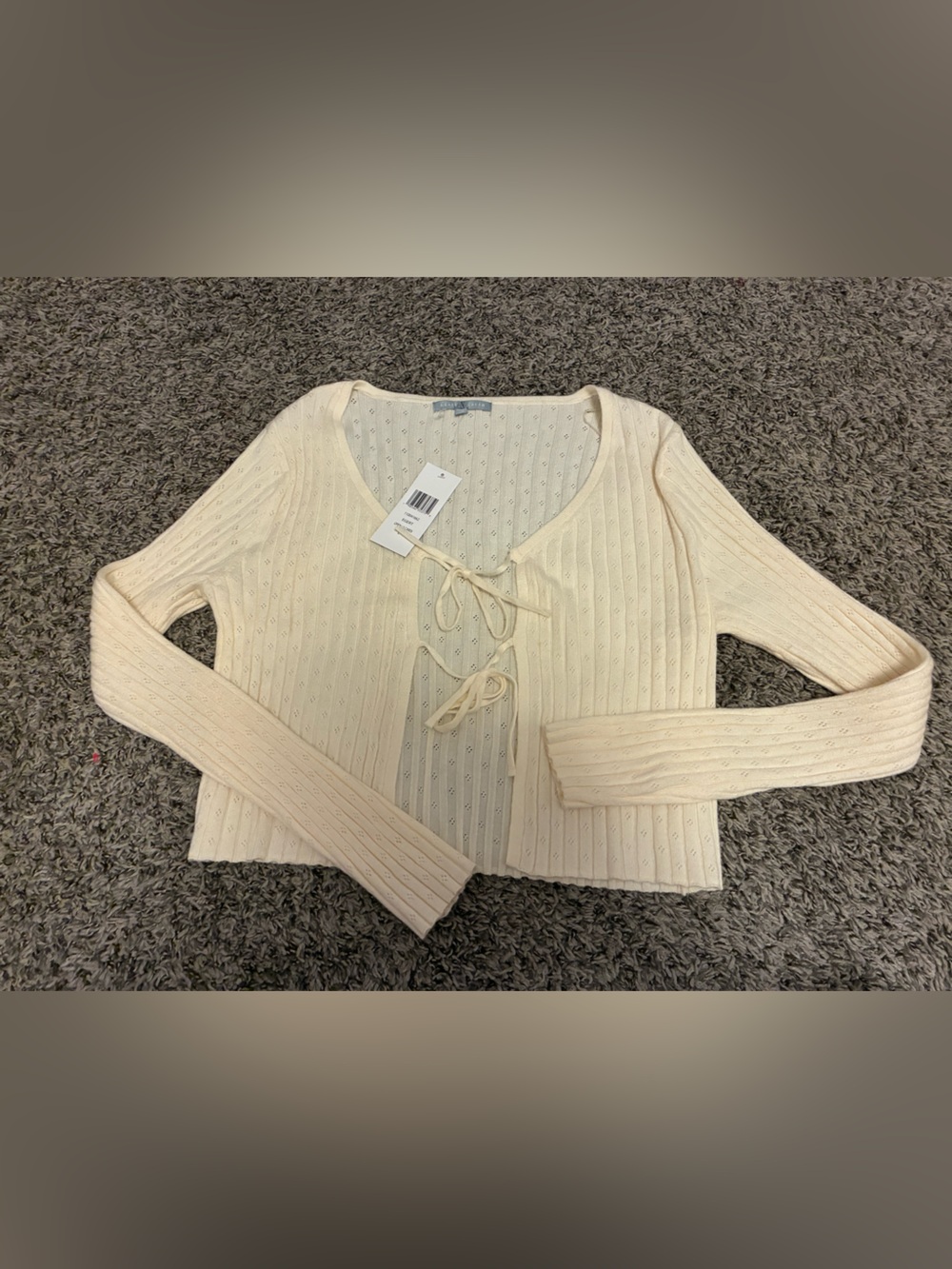 Baby Phat Cream Tie-Front Ribbed Cardigan